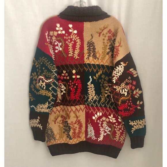 Vintage Ornate Wool Cardigan Sweater Made in Uruguay Hand Knit by Cottonwares - Picture 6 of 12